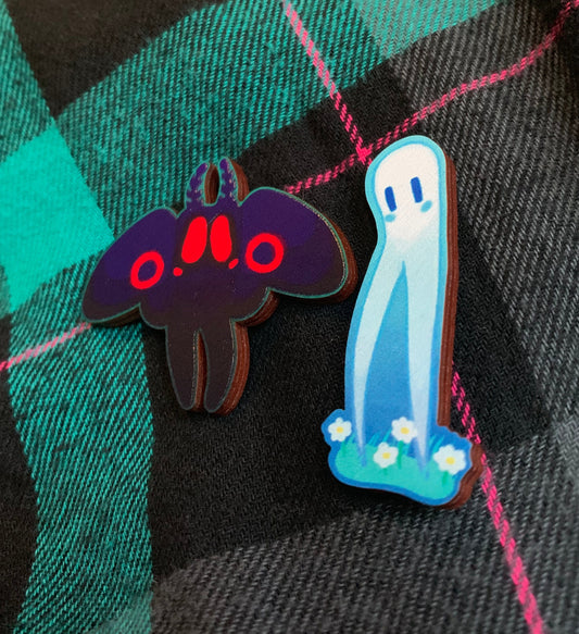 Mothman and Fresno Nightcrawler Wooden Pins